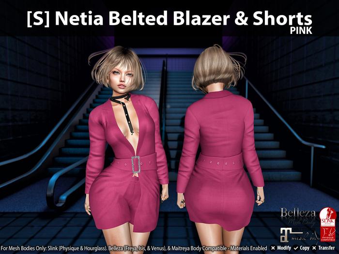 [S] Netia Belted Blazer & Shorts Pink
