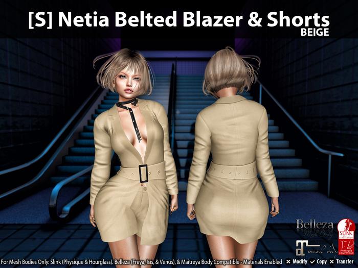 [S] Netia Belted Blazer & Shorts Beige
