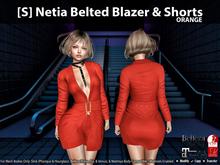 [S] Netia Belted Blazer & Shorts Orange
