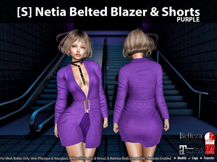 [S] Netia Belted Blazer & Shorts Purple