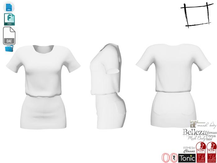 Dae Obj FBX Casual Tshirt with Mini Jeans Skirt Slink, Maitreya, Ocacin Voluptuous, Belleza, Tonic 