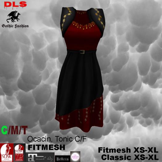 Second Life Marketplace - Steampunk Dress black red stars gold boxed