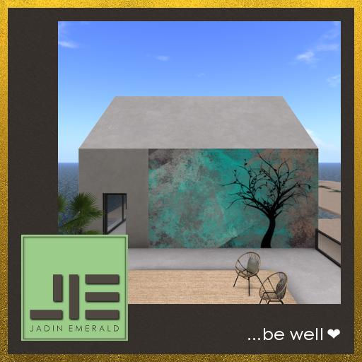 BUILDERS KIT - Tree Silhouette Mural on Turquoise Background, Full Perm - Mesh - Copy/Mod/Trans (Wear to Unpack) 