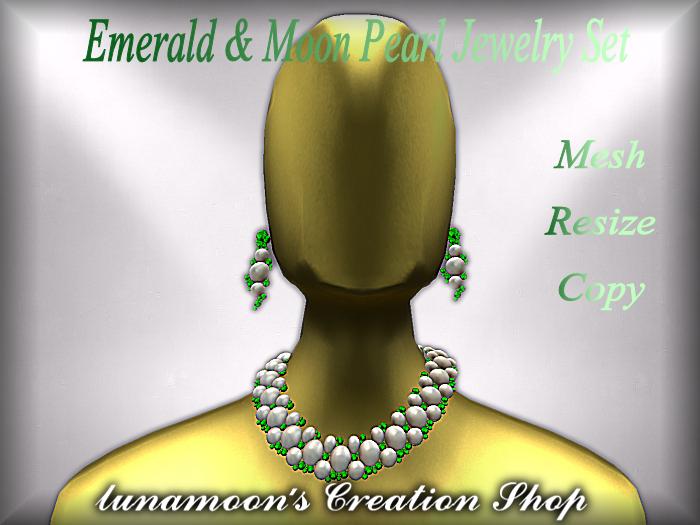 Emerald Gem & Moon Pearl Jewelry Set