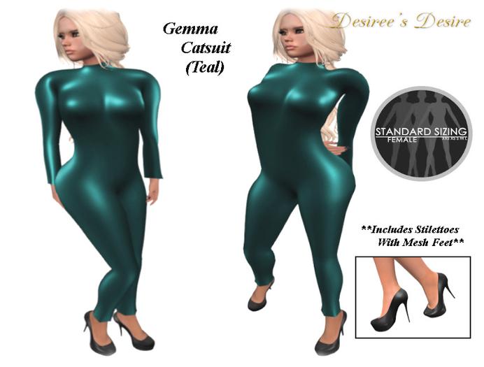 :::Desiree's Desire's Fashion-Gemma Catsuit-Teal:::