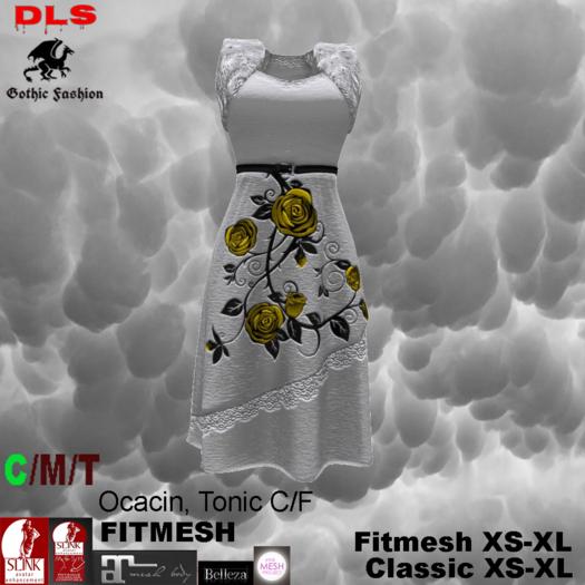 Steampunk Dress white yellow roses boxed