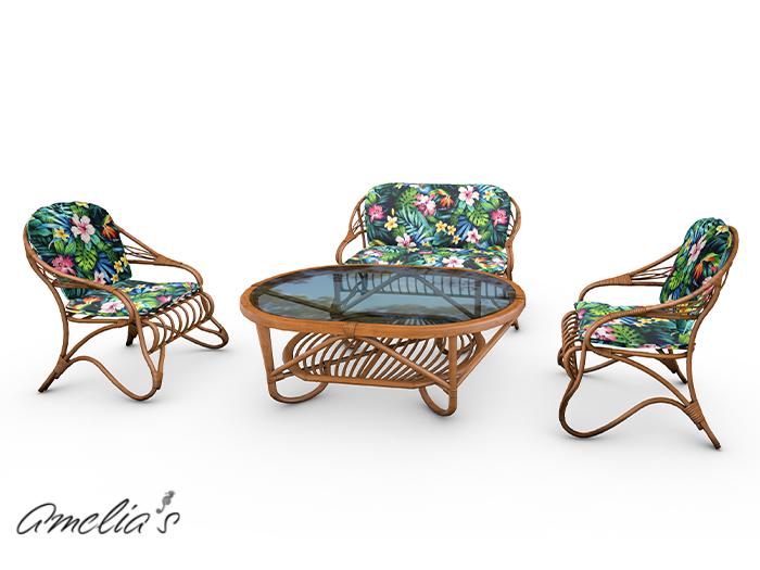 Amelia's Wicker Rattan Garden Set (DarkFloral) Boxed