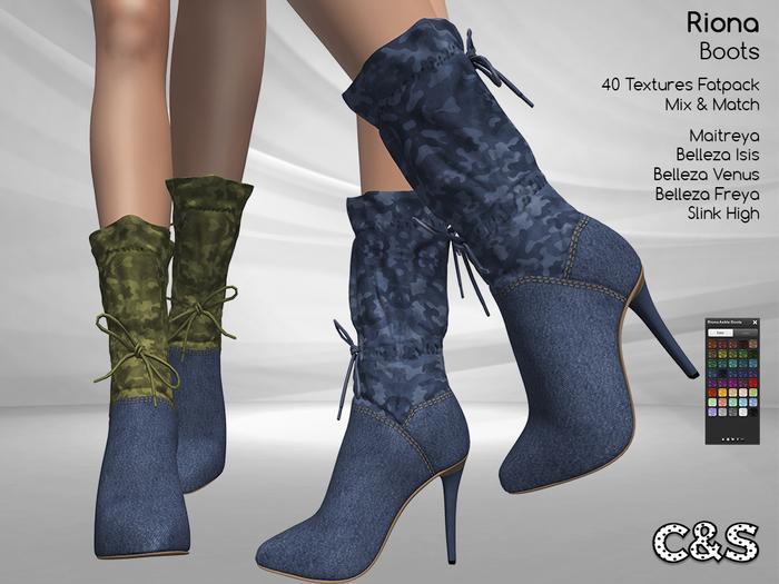 C&S Riona Ankle Boots for Maitreya Lara, Slink High, Belleza (V, I, F). 40 Textures HUD. Mix & Macht