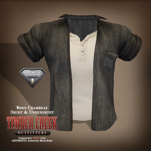 [Timber Creek] Worn Chambray Shirt & Henley-AESTHETIC-Gray