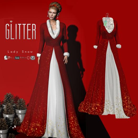 Glitter Lady Snow Fitmesh Long Coat Red