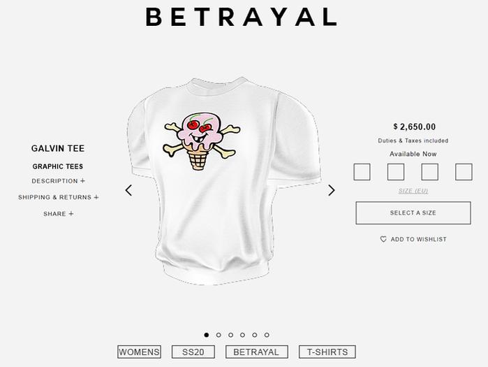 BETRAYAL. Galvin Tee ICECREAM