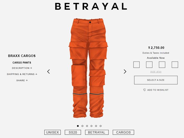 BETRAYAL. Braxx Cargos ORANGE