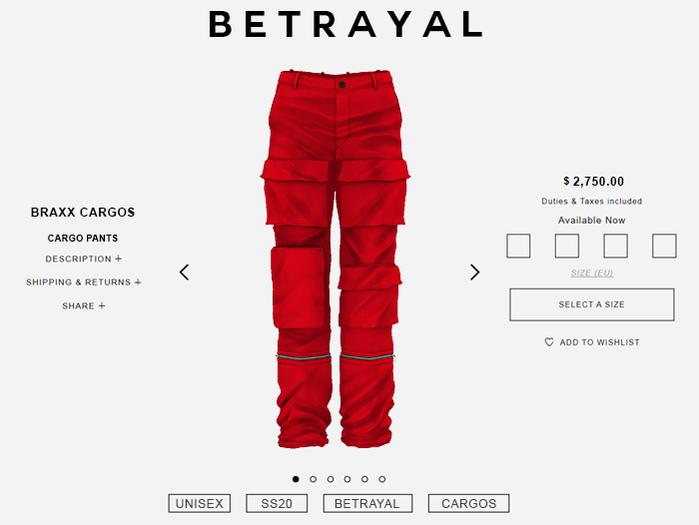 BETRAYAL. Braxx Cargos RED