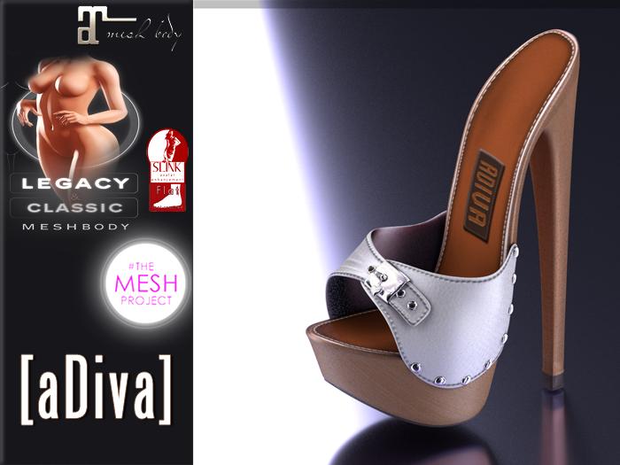 aDiva Ader Wooden Platform Mules Silver