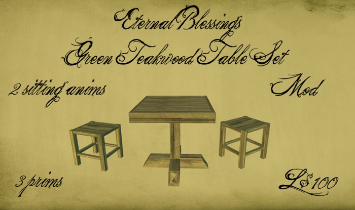 Green Teakwood Table & Stools (m/f)-Boxed
