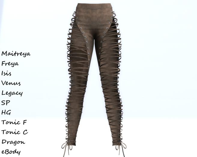 ~PP~ Leather Laced Up Jeans - Brown