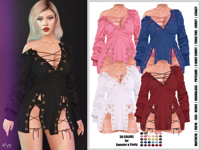 [hh] Miabella Cross Strap Slit Hem Sweater