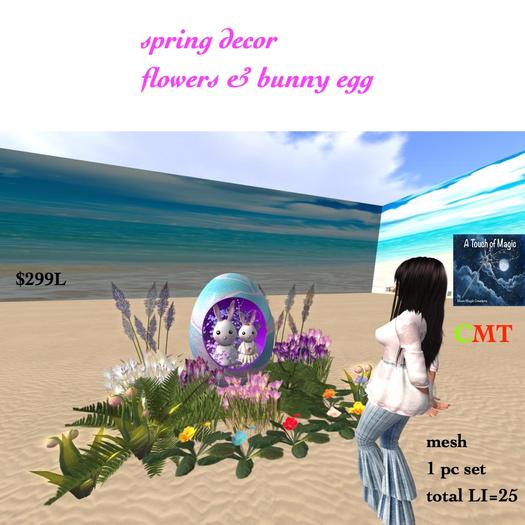 Spring Decor flowers & bunnies in eggshell-box