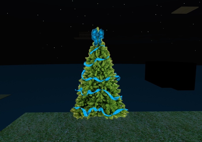 1 Prim Christmas Tree w/Light Blue Ribbon & Bow