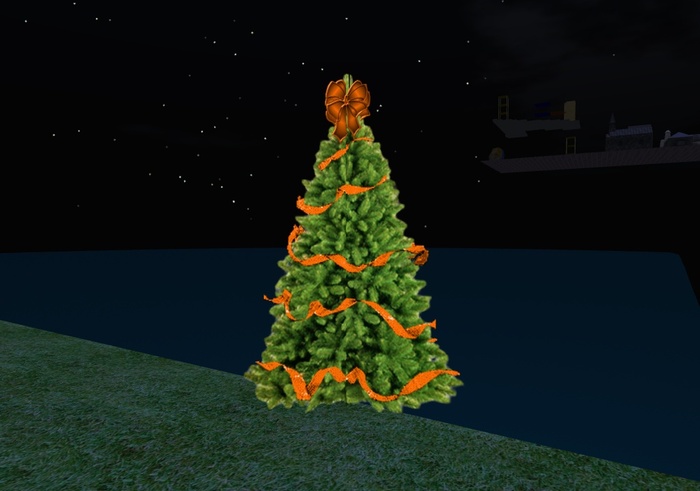 1 Prim Christmas Tree w/Orange Ribbon & Bow