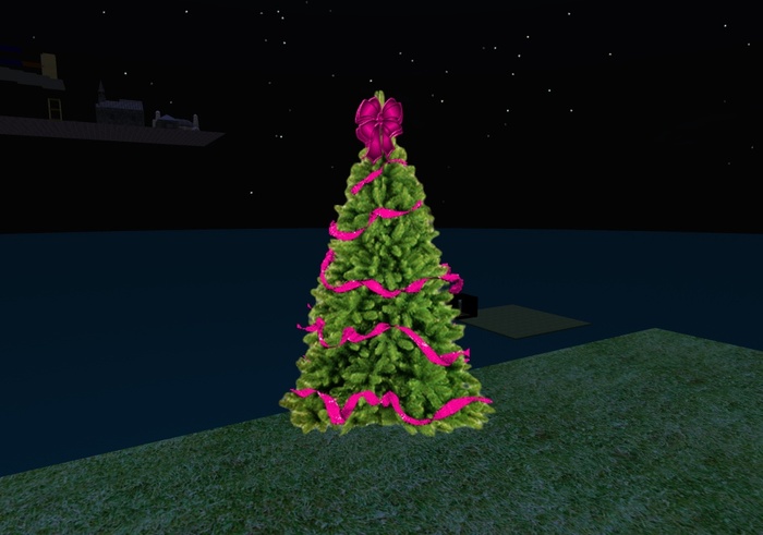 1 Prim Christmas Tree w/Pink Ribbon & Bow