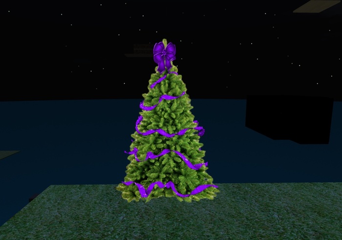 1 Prim Christmas Tree w/Purple Ribbon & Bow