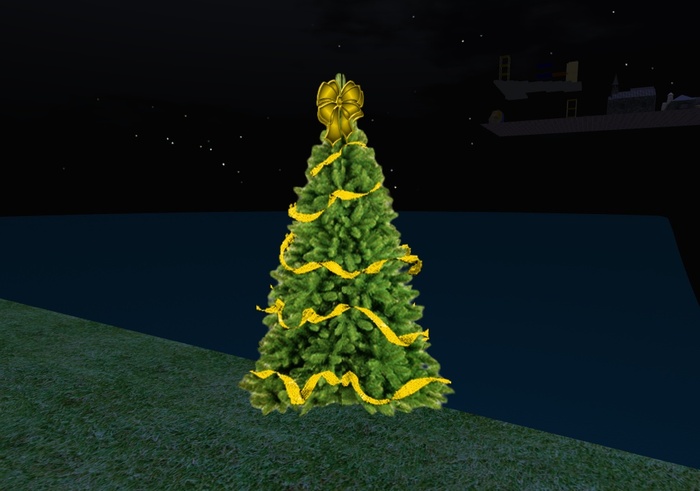 1 Prim Christmas Tree w/Yellow Ribbon & Bow