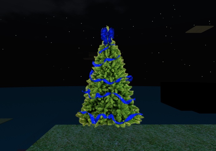 Christmas Tree w/Blue Ribbon & Bow