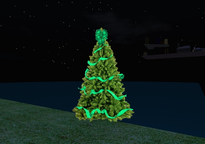 Christmas Tree w/Green Ribbon & Bow