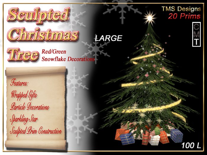Christmas Tree With Snowflake Decoration & Wrapped Gifts - (Large)