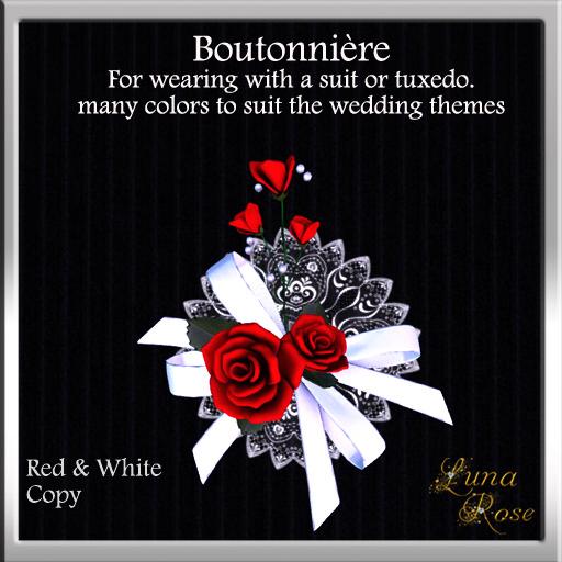 Boutonniere 2 Red & White - ADD to unpack