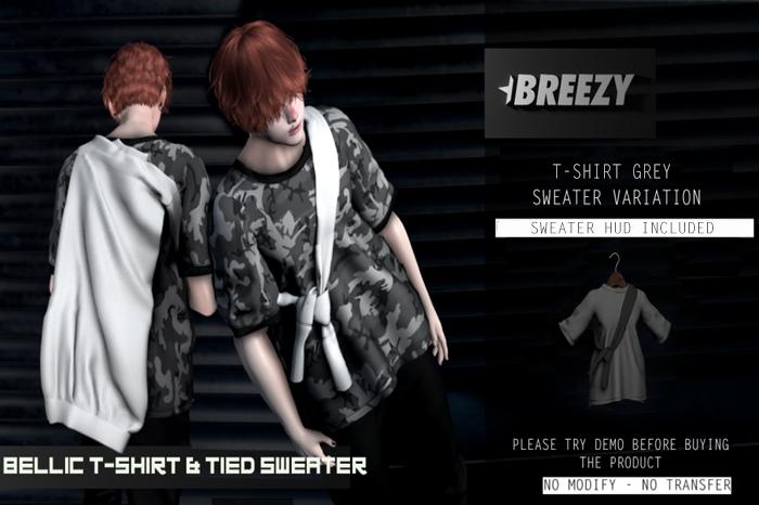 [BREEZY] Bellic T-Shirt & tied sweater  [GREY]