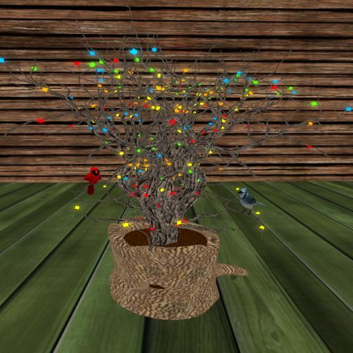 Stump with Birds and Colored Lights Boxed