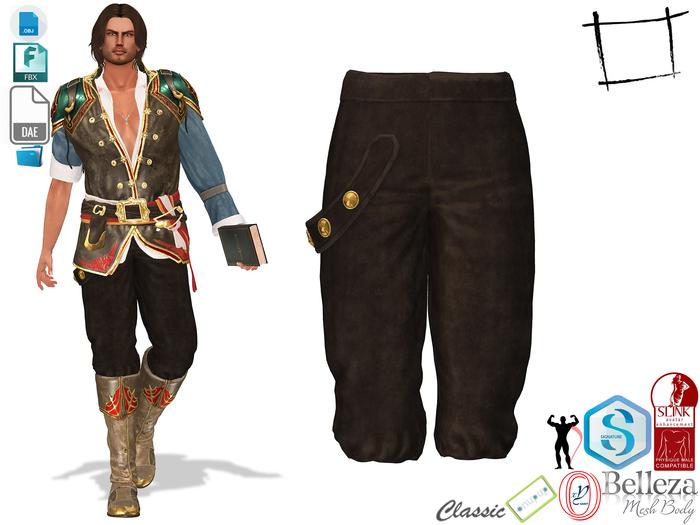 Dae Obj FBX Men's Medieval Pirate Pants Slink Male, Belleza Jake, Signature Gianni, Onupup, Gamit, Adin