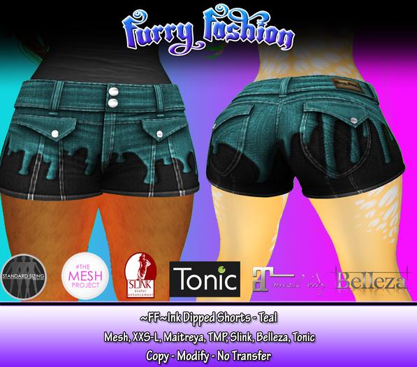 ~FF~ Ink Dipped Shorts - Teal