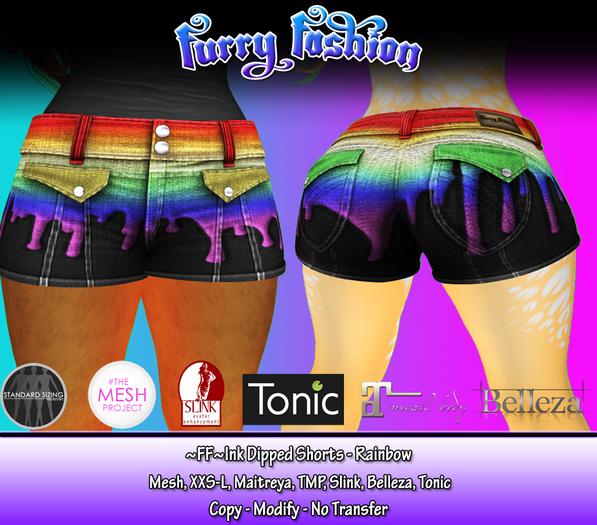 ~FF~ Ink Dipped Shorts - Rainbow
