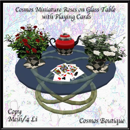 Cosmos Miniature Roses on Glass Table with Playing Cards (BOX)