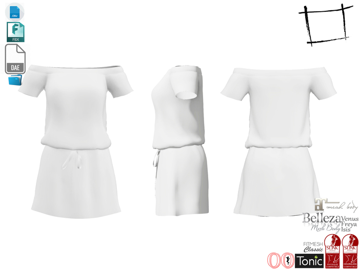 Dae Obj FBX Off Shoulder Spring - Summer Dress Slink, Maitreya, Ocacin, Belleza, Tonic, Classic 5 Sizes