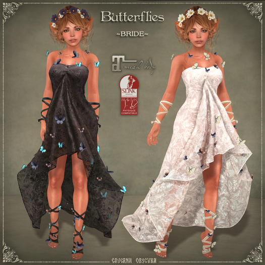 Butterflies Gown * BRIDE * by Caverna Obscura - Maitreya, SLink Physique