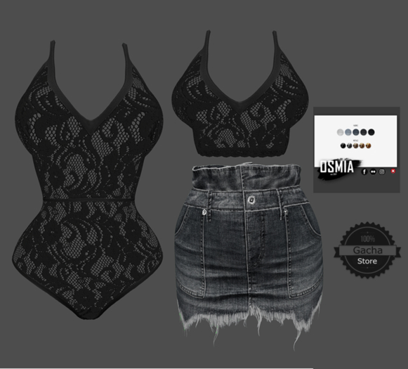 OSMIA - Lydia.Super Mini Skirt - Gray - L - RARE - Set Black