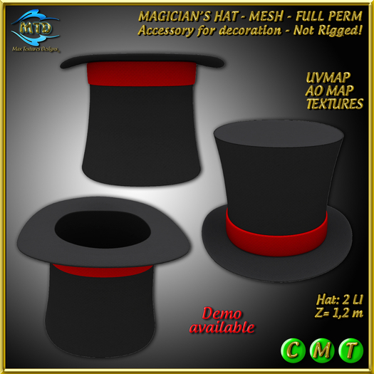 MAGICIAN'S HAT-Accessory Decor-Not Rigged-MESH -FULLPERM