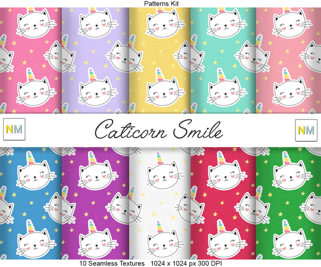 Caticorn Smile Patterns Kit 10 Seamless Textures NM