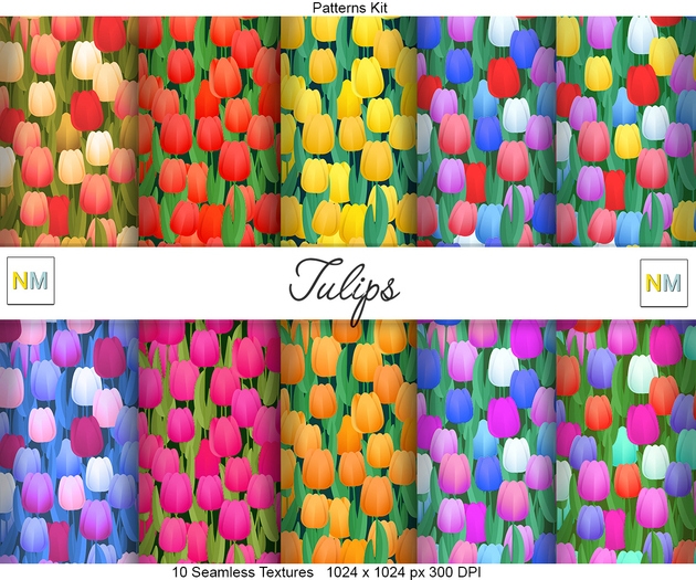 Tulips Patterns Kit 10 Seamless Textures NM Full Perm