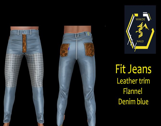 WN  FIT-Jeans Jake-fit Leather Trim/Flannel/Denim-Tan