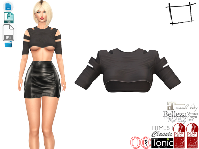 Dae Obj FBX For Women's Cutout Shoulders Crop Top Slink, Maitreya, Ocacin Voluptuous, Belleza, Tonic
