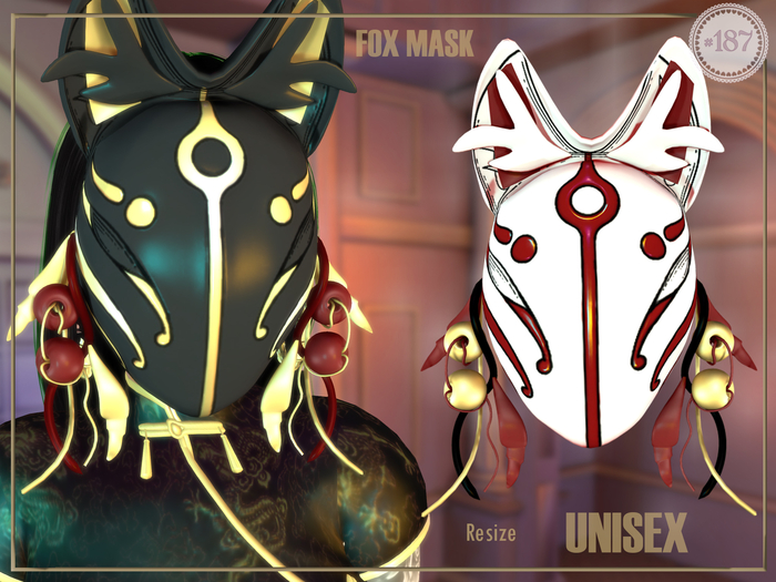 #187# Fox Mask White Red BOX (Add Me)
