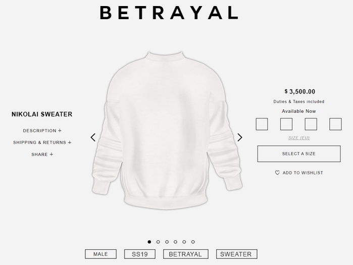 BETRAYAL. Nikolai Sweater WHITE Belleza Jake, Signature Gianni, Legacy Meshbody