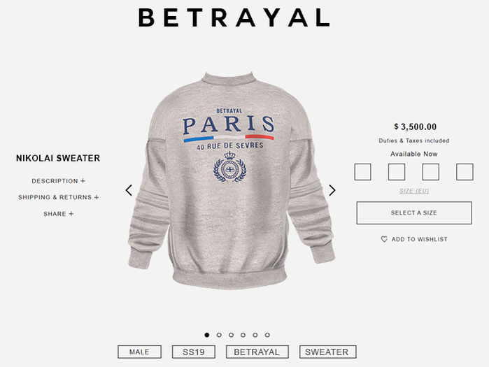 BETRAYAL. Nikolai Sweater PARIS