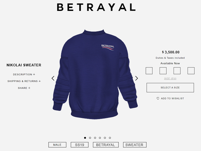 BETRAYAL. Nikolai Sweater CAMPAIGN BLUE