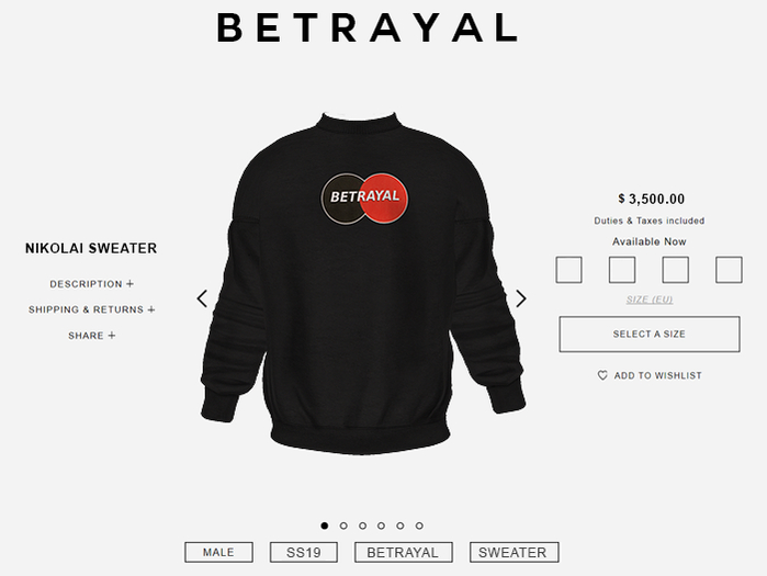 BETRAYAL. Nikolai Sweater VISA